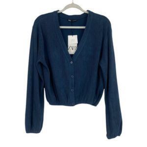 Zara Rib Button Jacket in Night Blue